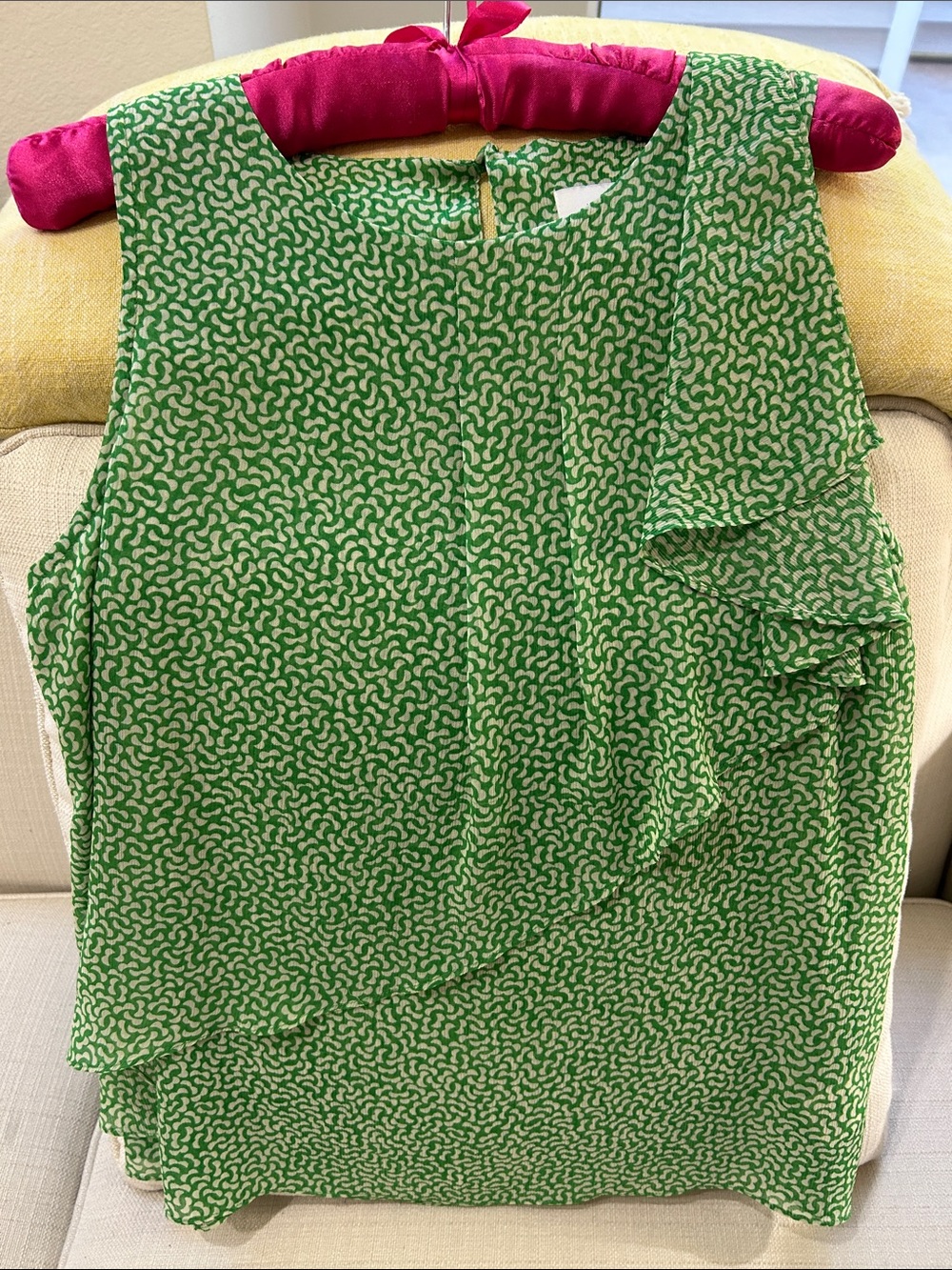 Anthropologie Green & Cream Ruffle-Accent Sleeveless Blouse